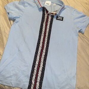 Burberry Light Blue Polo with Red and Black Accents